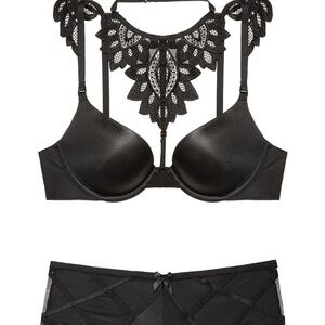 Victorias Secrets VERY SEXY BLACK SATIN PUSH-UP BRA SET